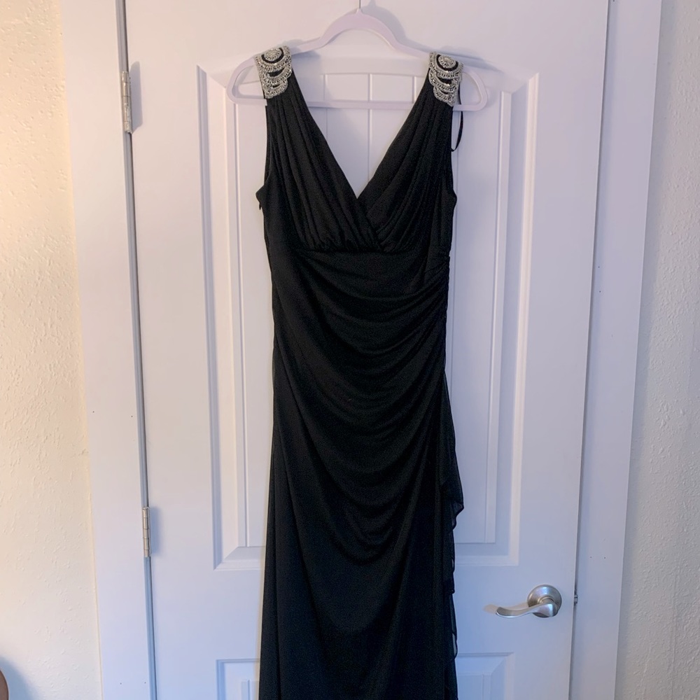Black Beaded Halter Top Formal Dress- fits more like 10/12 form fitting